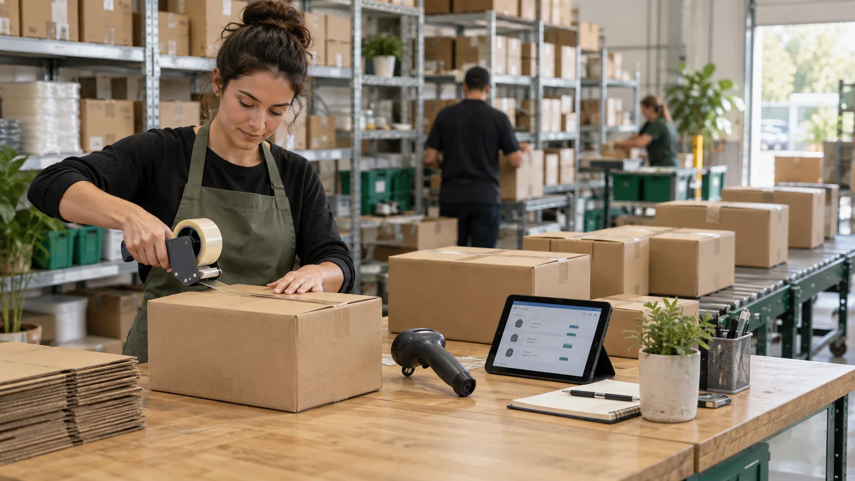 Operatrice che prepara ordini in un magazzino 3PL per eCommerce